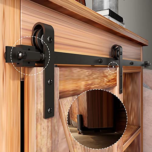 Ccjh 4Ft Mini Sliding Barn Door Hardware Kit Closet Cabinet Track System Carbon Steel Basic Roller Hanger Easy To Install Fit Single 24" Wide Door Panel #TOP3