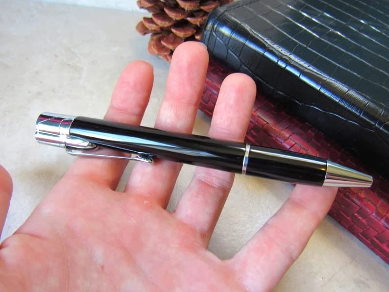 Marrone Personalized Ballpoint Pen Lighter - Red or Green Flame Refillable Windproof Gas Lighter (Gas Not Included) (Black)