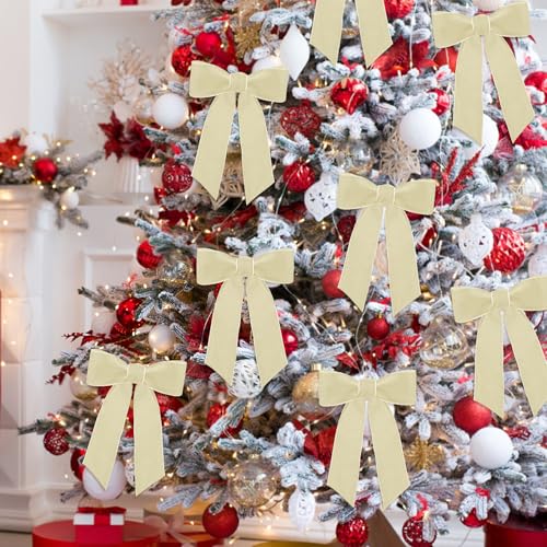 Image of Tsorode 10 Yards Cream Velvet Ribbon for Christmas Tree,1 1 /2 Inch
