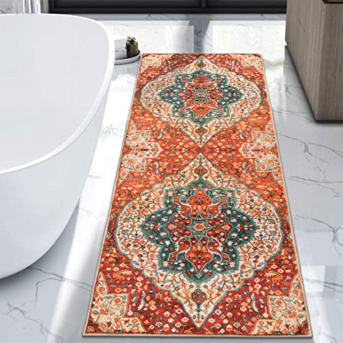 Chaelilife Boho Floral Area Rug, 2X6 Persian Hallway Runner Rug Oriental Distressed Non-Slip Washable Medallion Kitchen Mat Velvet Low-Pile Throw Floor Carpet For Living Room Bathroom Laundry Room #TOP5