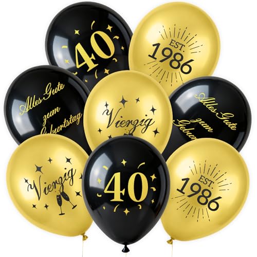 36 Stück Deko 40.Geburtstag, Luftballons Ballons Latex, Happy Birthday Deko 40 Mann Frauen, Schwarze Gold,Alles Gute zum Geburtstag Geburtstagsdeko