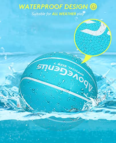 AboveGenius 2 Pack 29.5\" Outdoor Basketballs, Offical Size 7 Rubber Basketball Balls for Men and Women (7 Rubber, Blue)