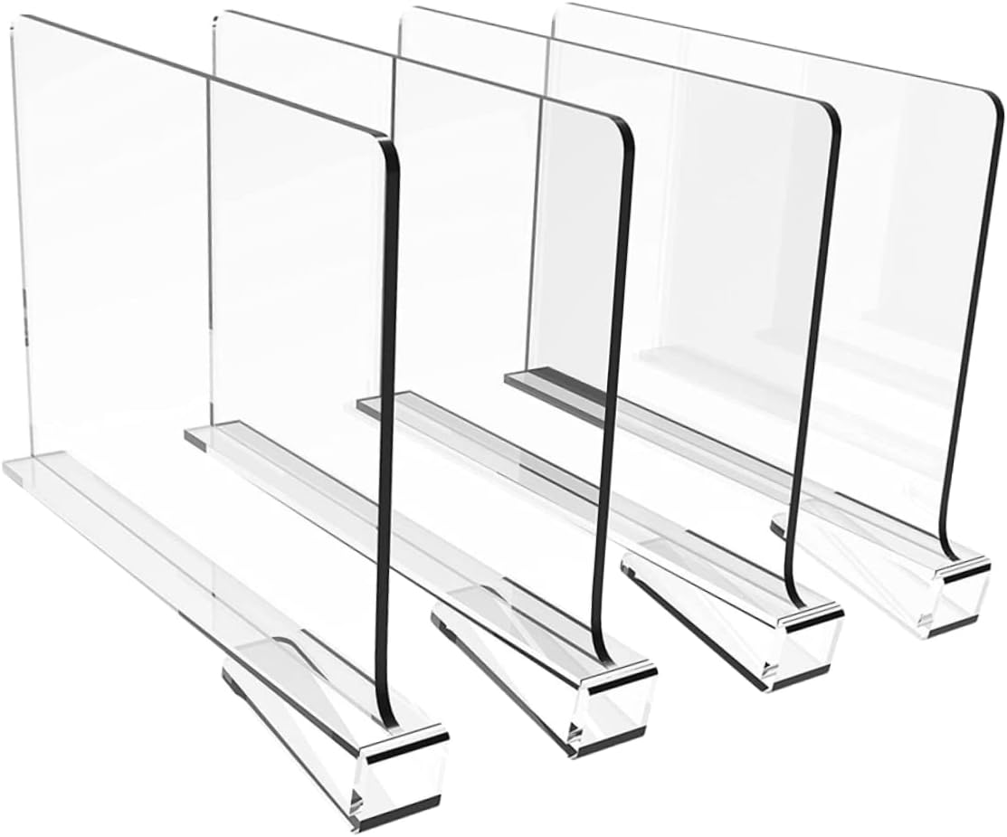 4pcs Clear Shelf Dividers for Closet Organization Clothes Separators for Wardrobe and Cabinet Storage Smooth Corners for Easy Use for Books Towels and Handbags