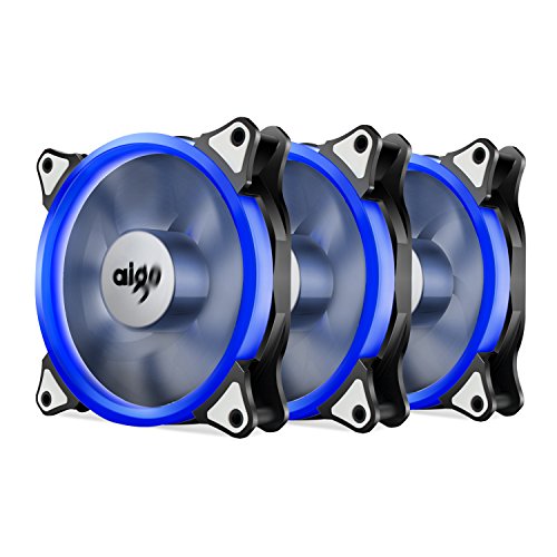 Pack of 3 Aigo Halo LED Ring Fan 120mm 12cm Sleeve Bearing 120mm LED Silent Fan for Computer Cases, CPU Coolers, and Radiators (120mm, Triple Pack Blue)