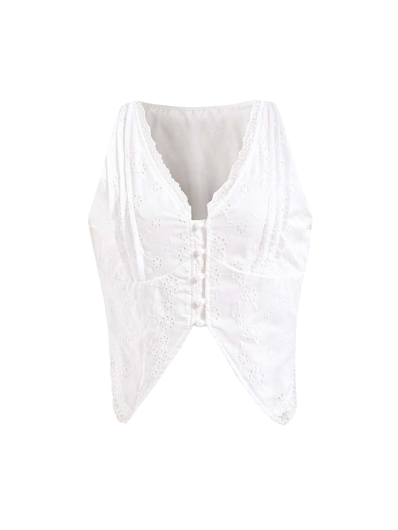 Womens Floral Lace Eyelet Embroidery Vest Top Summer Button Up Asymmetrical Evening Tops