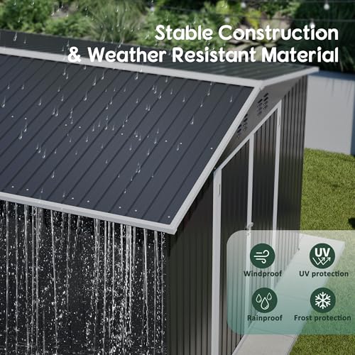 Image of YOPTO 10x12 FT Outdoor Storage Shed,Metal Shed W /Updated Frame Structure,Garden Shed W /Lockable Door,2 Air Vents & Sloped Roof,for Backyard,Patio,Lawn,Black