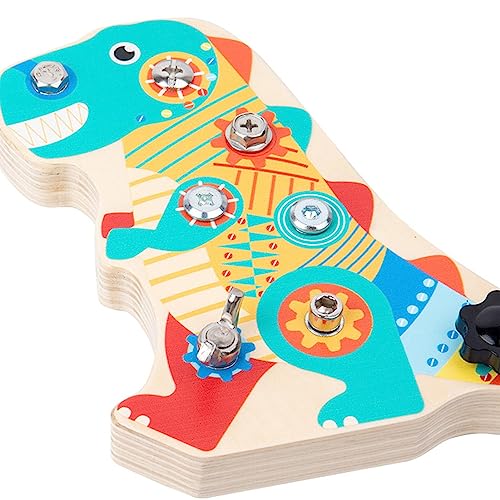 Placa de chave de fenda para crianças - Conjunto de brinquedos sensoriais de madeira de dinossauro M