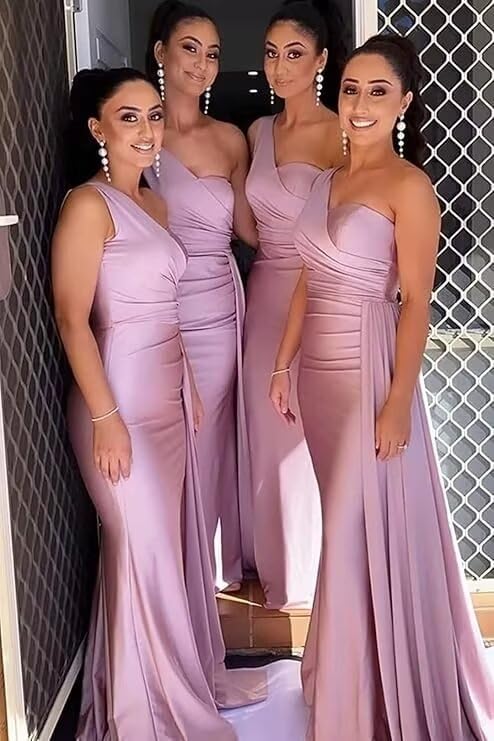 RYANTH Women's One Shoulder Satin Bridesmaid Dresses for Wedding Dress Mermaid Prom Gown 2024 Formal Gowns RYA3344