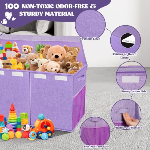 Image of Extra Large Toy Box with Lids, Collapsible Storage Bin, 38 inchx16 inchx14 inch, Purple
