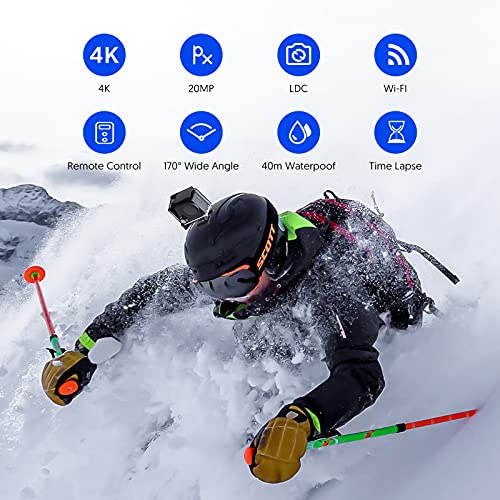 4K Action Cam WiFi, 40M Unterwasserkamera Camcorders, 20MP Foto Sports Helmkamera, mit 2.4G Fernbedienung, Externes… – Bild 3