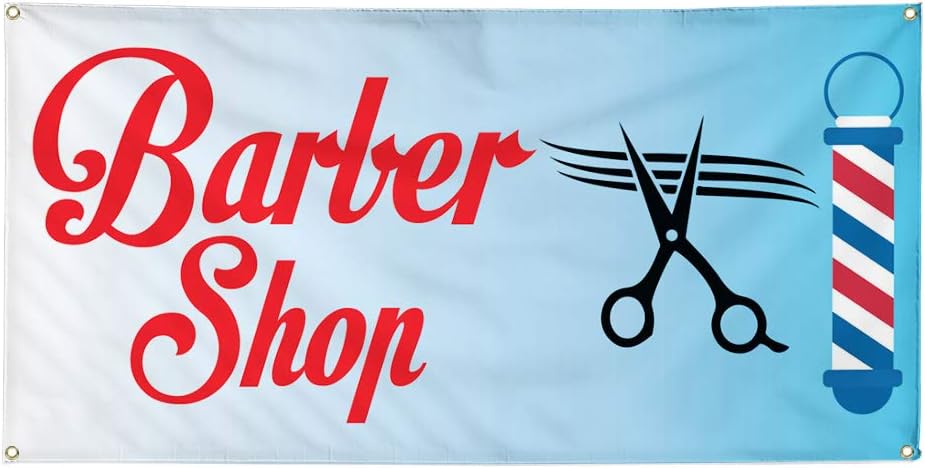 Vinyl Banner Multiple Sizes Barber Shop Business B Business Outdoor Weatherproof Industrial Yard Signs Red 4 Grommets 16x40Inches