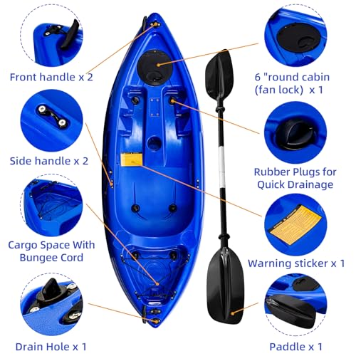 Image of Fishing Kayaks, 12.4FT, 2-3 Person Sit on Top Kayak for Adults with Paddle & Comfortable Seat, Capacity of 600LBS, Hard Shell Recreational Ocean Kayak Boat