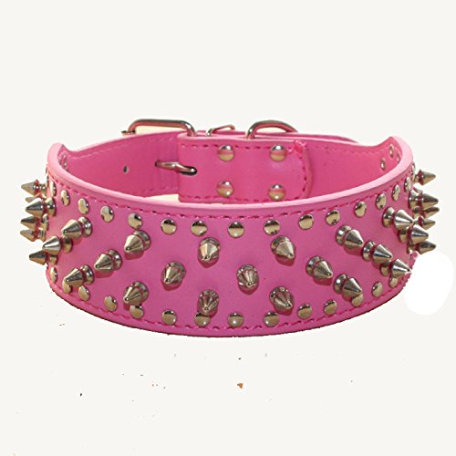 Collier en cuir synthétique clouté rose pour des balades urbaines sécurisées en taille M