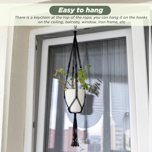 Image of EBOOT 3 Pack 33 41 48 Inch Large Macrame Plant Hanger Rope to Hang Flower Pot Plant Holder for Indoor Outdoor Decorations, 4 Legs (Black)