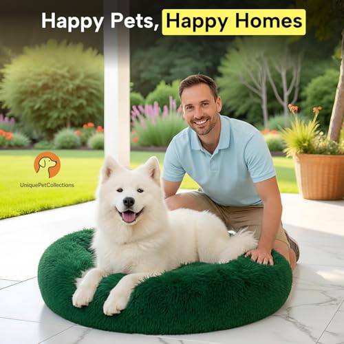 Image of Fabric Fluffy Washable Waterproof Dog Bed For Summer | Large Size Round Pet Bed For Golden Retriever, Labrador, Pug, Beagle | Anti-Skid, Soft & Cozy For All Breeds (Green, L)