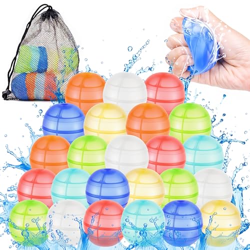 Reusable Silicone Water Balloons - 24Pcs Quick Fill Silicone Water Bombs for Kids & Adults, Dual-Opening Refillable Splash Balls Summer Beach Toys for Outdoor Backyard Beach Pool Fun Games Supplies