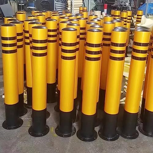 Bornes de stationnement - Lot de 2, 75 cm (29,5 po), Jaunes et Noires, en Acier réfléchissant Haute visibilité, pour allées de Garage