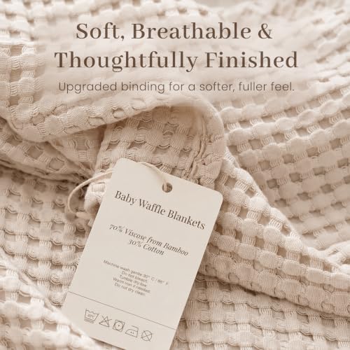 Image of Konssy Waffle Baby Blanket for Boys & Girls, Soft Newborn Swaddle Blanket | Waffle Knit, Cozy Crib Blanket Neutral for Nursery, Stroller & Toddler Bed, Machine Washable, 43 inch x 43 inch(Oat)