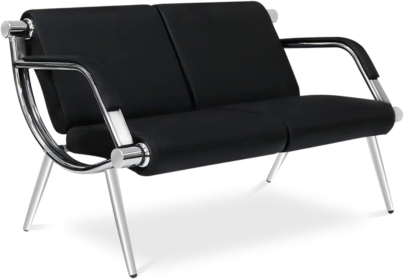 Kinsuite 2-Seat Office Reception Waiting Room Chairs - Guest & Reception Chairs for Salon Barber Bench Airport Bank Hall Visitor Guest Black PU Leather 2 Seat Sofa
