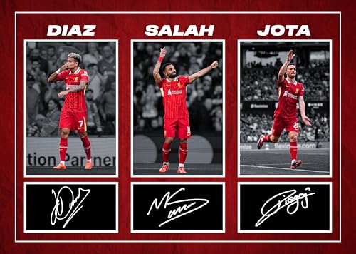 Image of RJR PRINTS Mo Salah, Luis Diaz & Diogo Jota - Liverpool Football Players Signed A4 Montage Autograph Photo Print With Pre Printed Signatures That Would Make A Superb Gift For Any Fan.