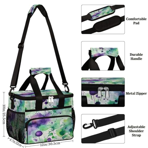 Purple Green Dots Insulated Picnic Backpack Lunch Box for Women Men Picnic Basket Tote Lunch Bag Picnic Bag Portable Lunch Bags for Picnic, Beach, Work, Trip,Office, Camp Paint Splatters