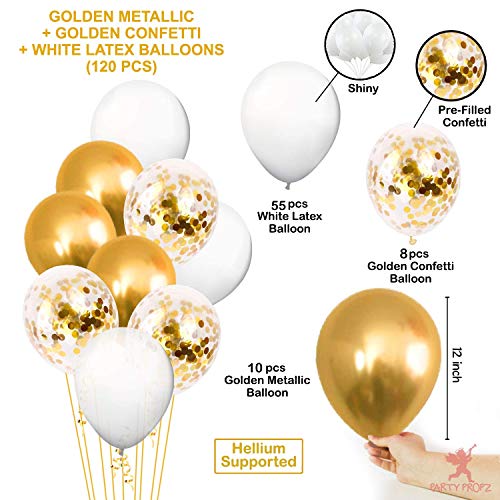 Image of Party Propz Golden and White Balloon Decoration Kit - 85 Pcs Birthday Decoration Items | Golden Metallic Balloon | With Confetti Balloons | Engagement Decoration Items | Happy Birthday Decoration Kit