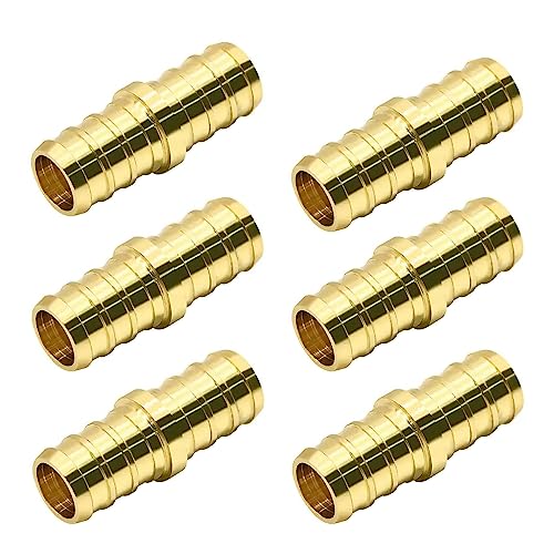 Image of PEX Pipe Fittings 1 /2 inch Straight Coupling (6-Pack) by MISPIRE, Lead-Free Brass Coupler Crimp Fittings for PEX Pipe Plumbing Projects, ASTM F1807