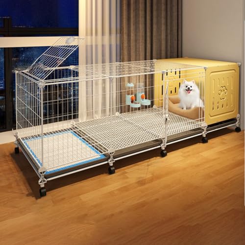犬 ケージ 犬 サークル 犬ゲージ クレート 中型犬 犬小屋 ケージ 犬 トイレ別 クレート 異なる犬種に適応、室内外使用、家庭で必要なペット用品(車輪付き,YELLOW_LARGE)