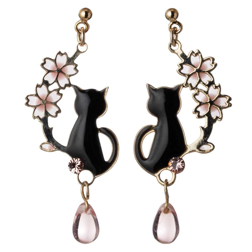 ☆桜！Spring猫ちゃんピアス☆B Amazon | アクセソワール 桜と猫のピアス 桜ゆらり、耳元に春色の