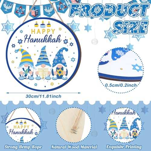 Blosssound 3 Pcs Hanukkah Front Door Sign Round Hanukkah Hanging Ornament Hanging Wooden Plaque Decoration Chanukah Party Wall Sign Hanger for Farmhouse Home Living Room Birthday Party Supplies