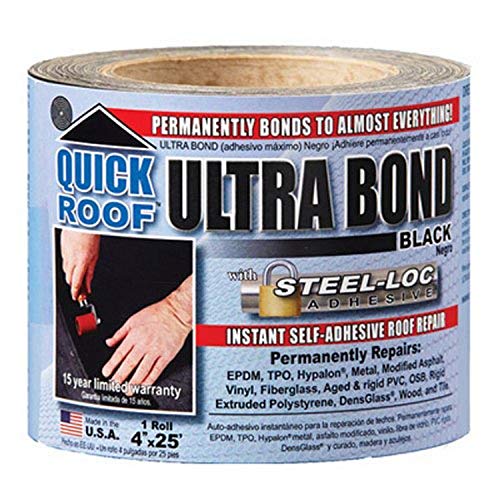 cofair products inc ubb425 Quick Roof, 4 -Inch x 25 -Feet, Black Ultra Bond, With Steel-Loc Adhesive, Instant Self-Adhesive Roof Repair