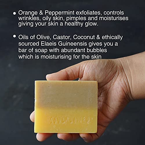 Image of Soulflower Orange Peppermint Soap For Men, Handmade, 100% Pure, Natural & Cold Processed Grade 1 BIS Standard Premium & Luxurious Soap With Essential Oils, Exotic Herbs & Aroma, 150g