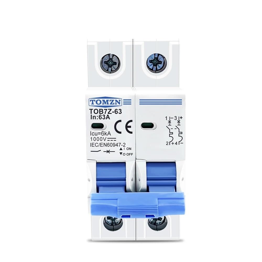 GUOCHENJIE Circuit Breaker 2P 1000V DC MCB 3A-63A, PV Circuit Breaker, DIN Rail, Overload Protection Circuit Breakers(25A)