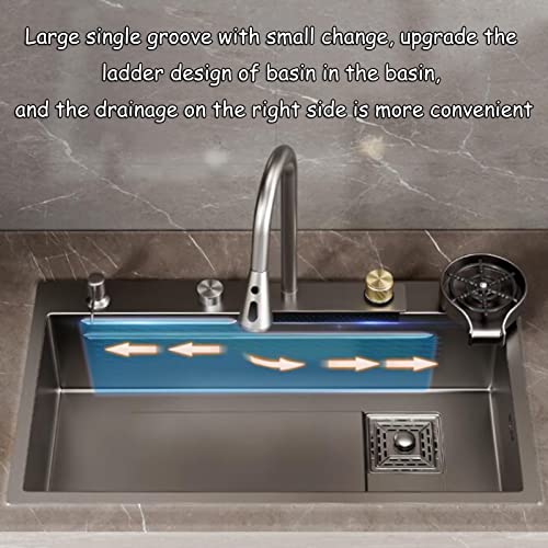 Fregadero de cocina antical acero inoxidable 304 con cascada contra salpicaduras 4