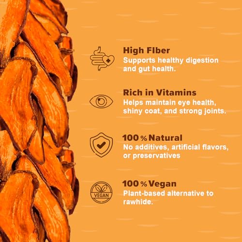 Image of Sweet Potato Chews for Dogs- 100% All-Natural Single Ingredient Dog Treats- Crispy & Crunchy, Hypoallergenic, Grain Free, Easy to Digest, Perfect for Dogs of All Breeds and Sizes, 8 oz