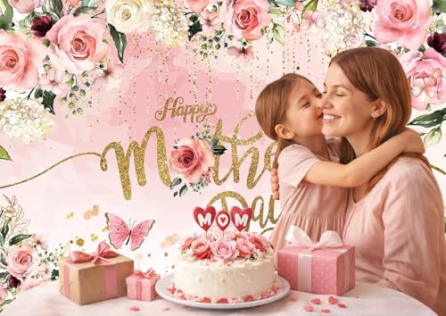 Fondo rosa con puntos dorados para Día de la Madre 7x5ft miniatura 2