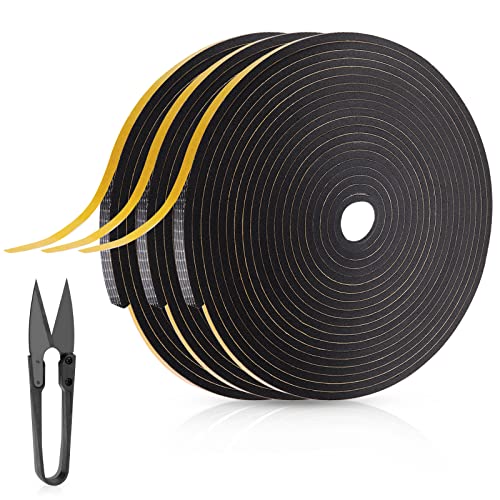 Dichtungsband Selbstklebend 6mm(B) x 3mm(D), Fensterdichtung Selbstklebend mit 1 Schere, Fenster Dichtungsband für Schalldämmung von Türen und Fenstern, Antikollision, 3 Rollen je 5m(schwarz) Cover