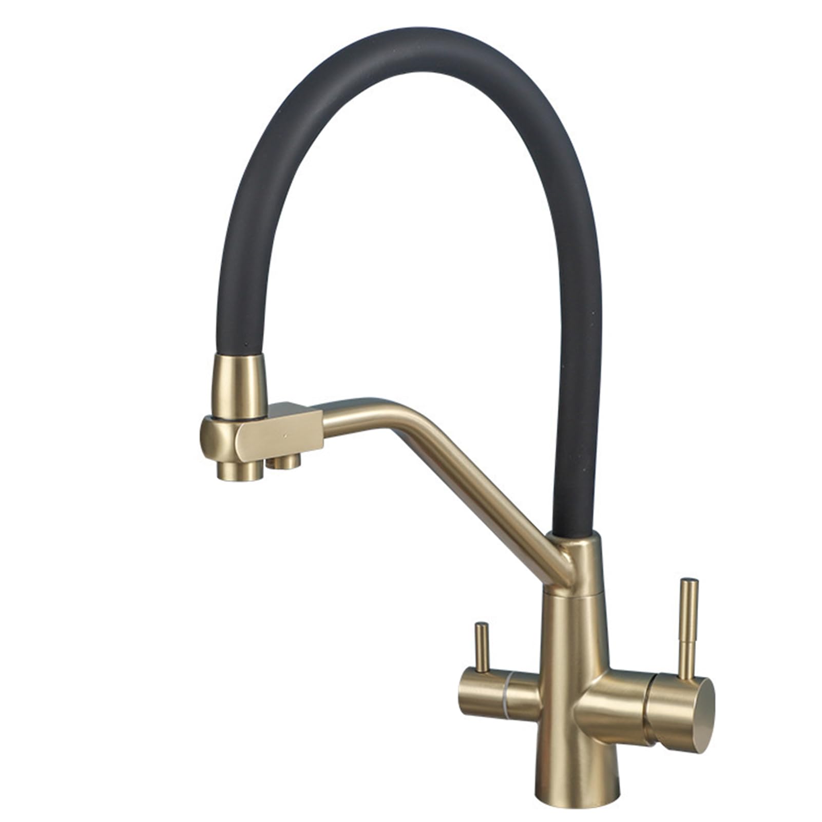 Grifo de Cocina 3 Vías Grifo de Fregadero 3 en 1 Grifo Cocina Extraible Acero Inoxidable 360° Giratorio,para Filtro de Agua,con Dos Asas Filtro (Brushed Gold)