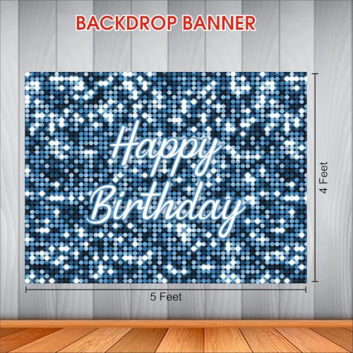 Image of Blue Birthday Backdrop 5x4 Ft | Backdrops for Decoration | Birthday Decoration Backdrop | Banner for Kids Theme Party