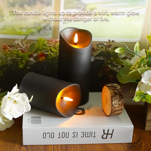 Image of Eebuss Flameless Candles with Remote Timer, Battery Operated Realistic Flickering LED Candles, 9 Packs Fake Candles for Home Decor (D3 x H 3 inch 4 inch 5 inch 6 inch 7 inch) (Black)