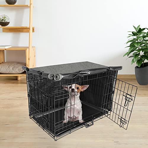 X-Zone Pet Dog Crate With Cover, Indoor Outdoor Double Door Dog Kennel, Collapsible Metal Wire Dog Cage With Removable Tray Full Set Dog Crates (Includes Crate, Cover And Tray) #TOP1