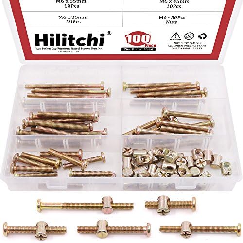 10 Pack M6 Barrel Bolt Nuts for Furniture Cots Beds Crib Screws Parts Replacement (M6 X 60mm