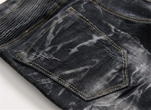 Men's Motorcycle Stretch Slim Straight Denim Trousers Zipper Pocket Retro Nostalgic Jeans3