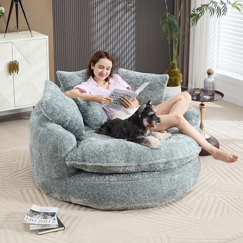 Gfovixo Oversized Fluffy Chenille Lounge Sofa - Extra Deep Seat Cozy Reading Circle Couch for Living Room | Indoor Lounge & Oversized Round Accent Design (Light Color)