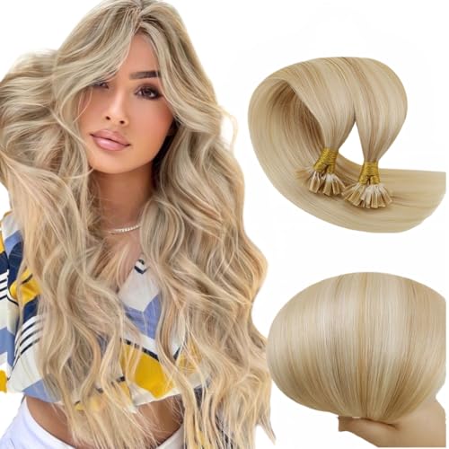 RUNATURE U Tip Hair Extensions Human Hair Ash Blonde Highlight Platinum Blonde Keratin Hair Extensions Real Human Hair Blonde U Tipped Extensions 12 Inch 40 Gram