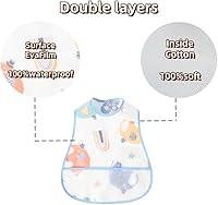 Vista 7 de Baberos para bebé impermeables, babero para niños pequeños - Babero de alimentación con bolsillo para bebé niño niña lavable 6-36M
