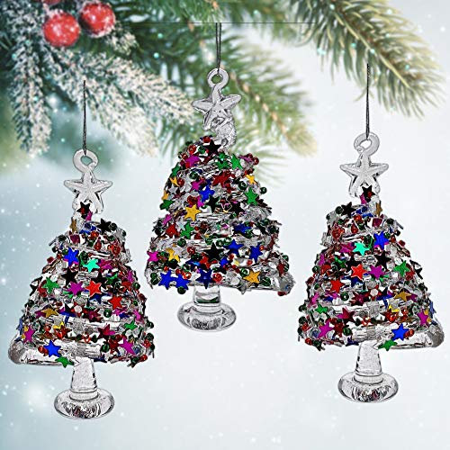 Christmas Tree Ornaments - Set Of 3 Spun Glass Swirl Trees With Confetti Glitter - Xmas Tree Decorations #TOP4