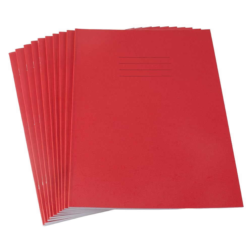 Hamelin A4 Exercise Books, 48 Pages, Red, Pack of 10 for School, 8 mm Ruled and Margin