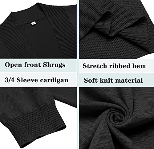 Astoseu Women's 3/4 Sleeve Cropped Cardigan Sweater Bolero Open Front Short Shrugs For Dresses Black Xxl #TOP4