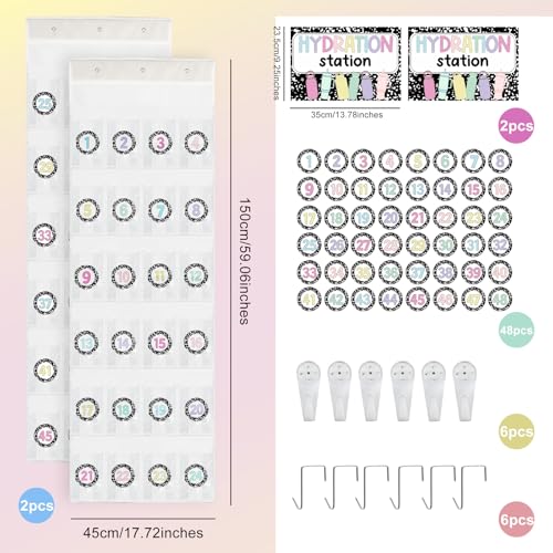 2-PCS-Water-Bottle-Organizer-for-Classroom-48-Pocket-PVC-Water-Bottle-Holder-with-Hydration-Station-StickersOver-the-Door-Hanging-Water-Bottle-Storage-Foldable-Wall-Mounted-Cup-Holder-for-School